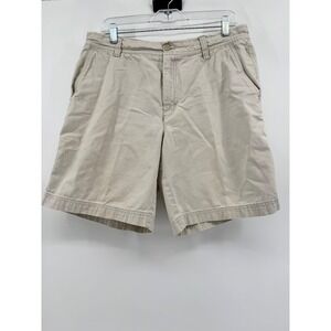 IZOD Saltwater Mens Khaki Tan Cotton Twill Flat Front Chino Shorts Size 34